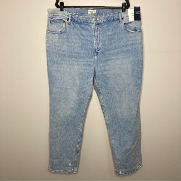 NWT ABERCROMBIE & FITCH 90’s Straight Ultra High Rise Jeans Distressed 36 22 - Picture 1 of 5